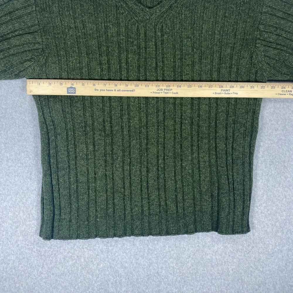 J. Crew V-Neck Sweater Mens Large Green Wool Ribbed Knit Long Sleeve Pullover